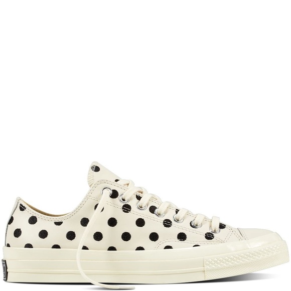 Cream Black Leather Embroidered Polkadots Sneakers - Picture 3 of 8